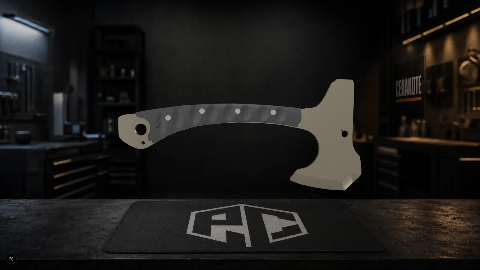 Hacha táctica de Garrotknives configurado en el visor 3D de Puma Customs
